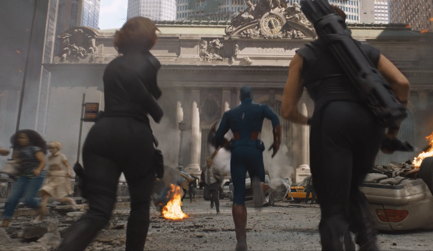 Scarlett Johansson running in the Avengers